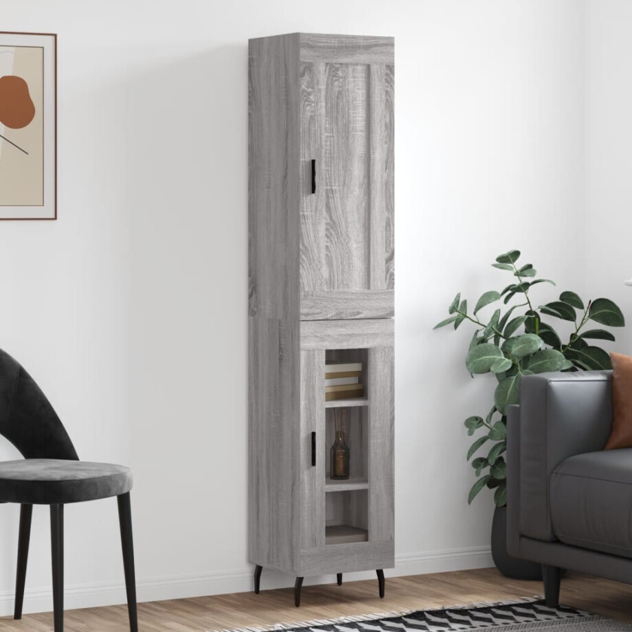 vidaXL Hoge kast 34,5x34x180 cm bewerkt hout grijs sonoma eikenkleurig afbeelding 1