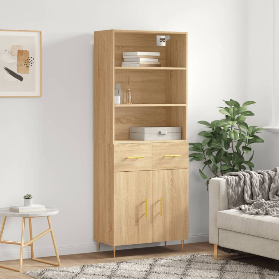 vidaXL Hoge kast 69,5x34x180 cm bewerkt hout sonoma eikenkleurig afbeelding 1