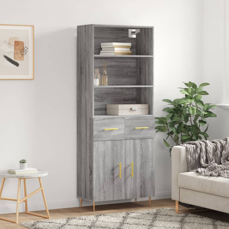 vidaXL Hoge kast 69,5x34x180 cm bewerkt hout grijs sonoma eikenkleurig afbeelding 1