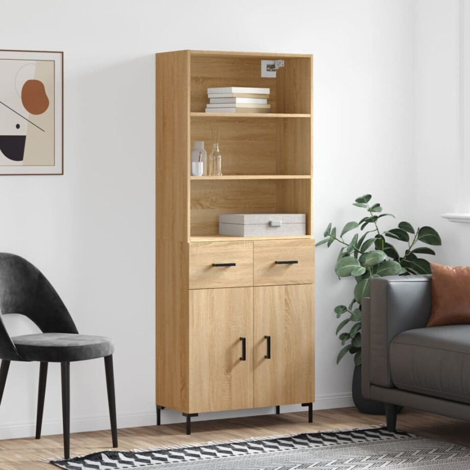 vidaXL Hoge kast 69,5x34x180 cm bewerkt hout sonoma eikenkleurig afbeelding 1