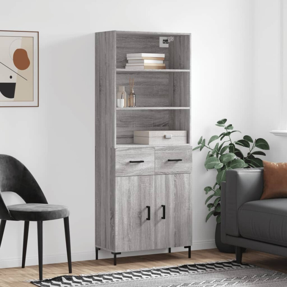vidaXL Hoge kast 69,5x34x180 cm bewerkt hout grijs sonoma eikenkleurig afbeelding 1