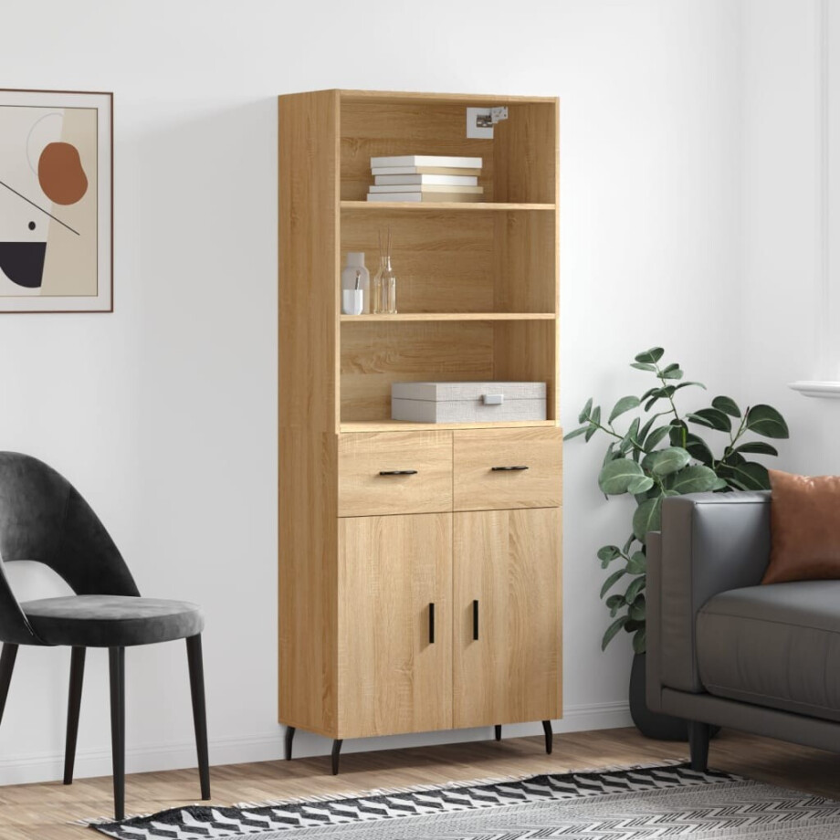 vidaXL Hoge kast 69,5x34x180 cm bewerkt hout sonoma eikenkleurig afbeelding 1