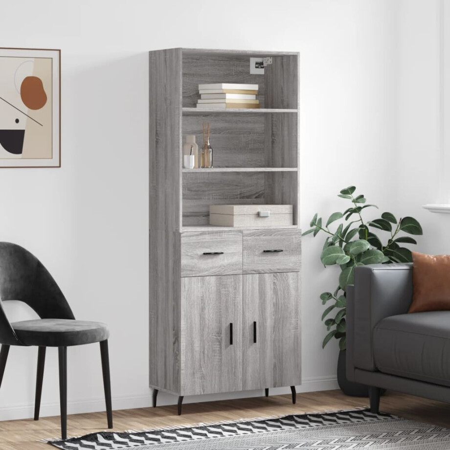 vidaXL Hoge kast 69,5x34x180 cm bewerkt hout grijs sonoma eikenkleurig afbeelding 1