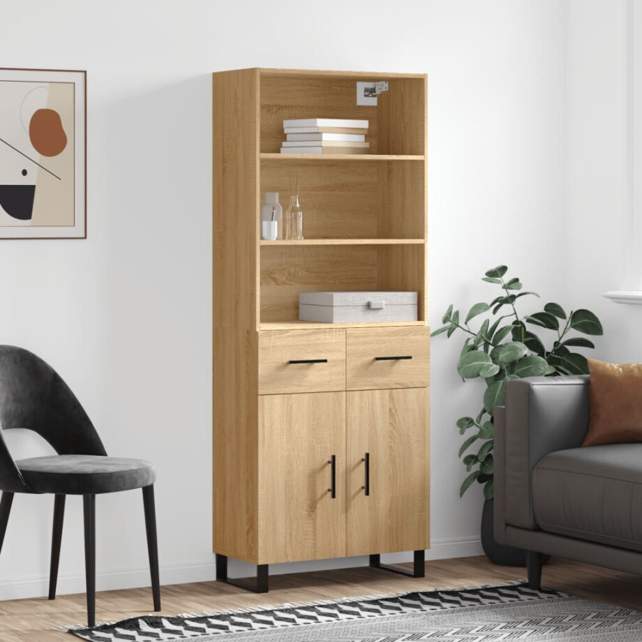 vidaXL Hoge kast 69,5x34x180 cm bewerkt hout sonoma eikenkleurig afbeelding 1