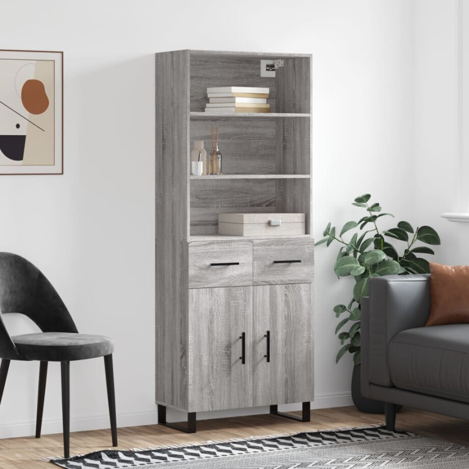 vidaXL Hoge kast 69,5x34x180 cm bewerkt hout grijs sonoma eikenkleurig afbeelding 1