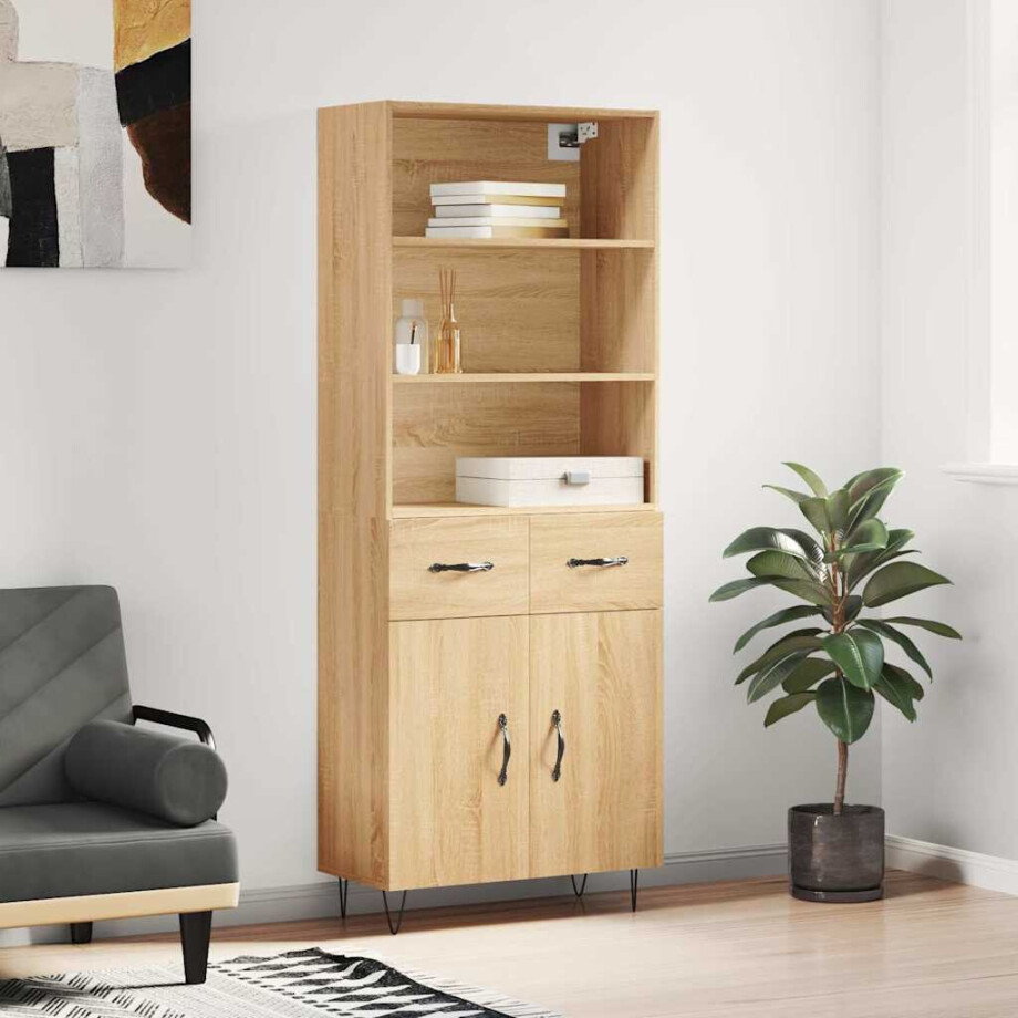 vidaXL Hoge kast 69,5x34x180 cm bewerkt hout sonoma eikenkleurig afbeelding 1