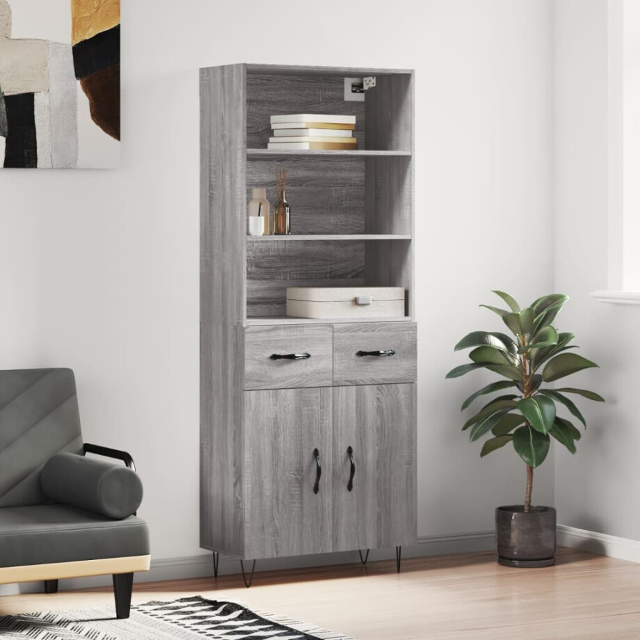 vidaXL Hoge kast 69,5x34x180 cm bewerkt hout grijs sonoma eikenkleurig afbeelding 1