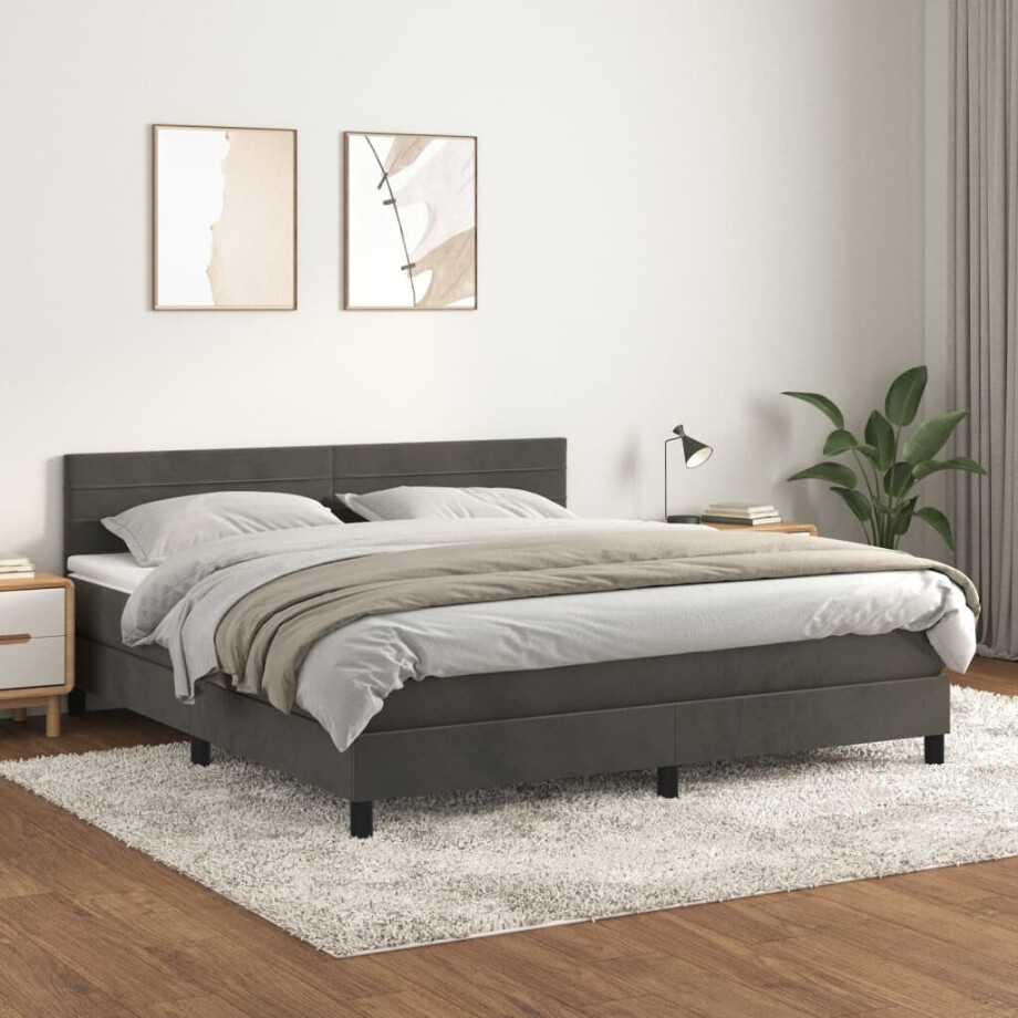 vidaXL Boxspring met matras fluweel donkergrijs 160x200 cm afbeelding 1