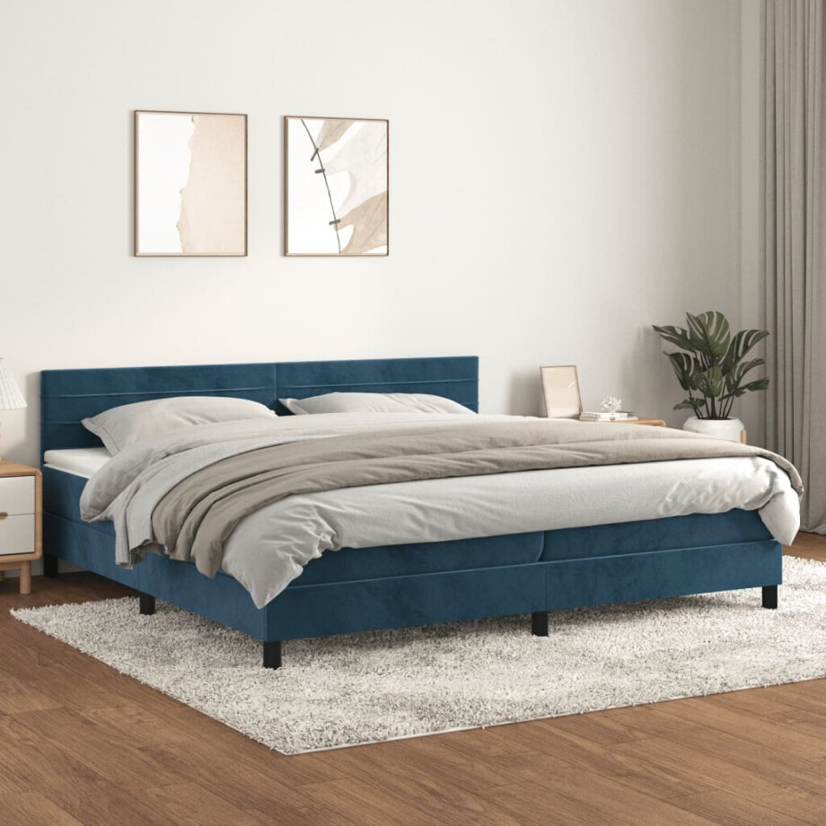 vidaXL Boxspring met matras fluweel donkerblauw 200x200 cm vidaXL Boxspring met matras fluweel donkerblauw 200x200 cm afbeelding 1