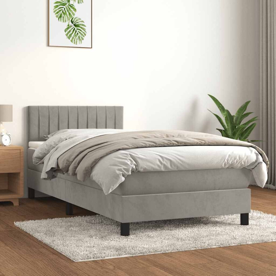 vidaXL Boxspring met matras fluweel lichtgrijs 80x200 cm vidaXL Boxspring met matras fluweel lichtgrijs 80x200 cm afbeelding 1