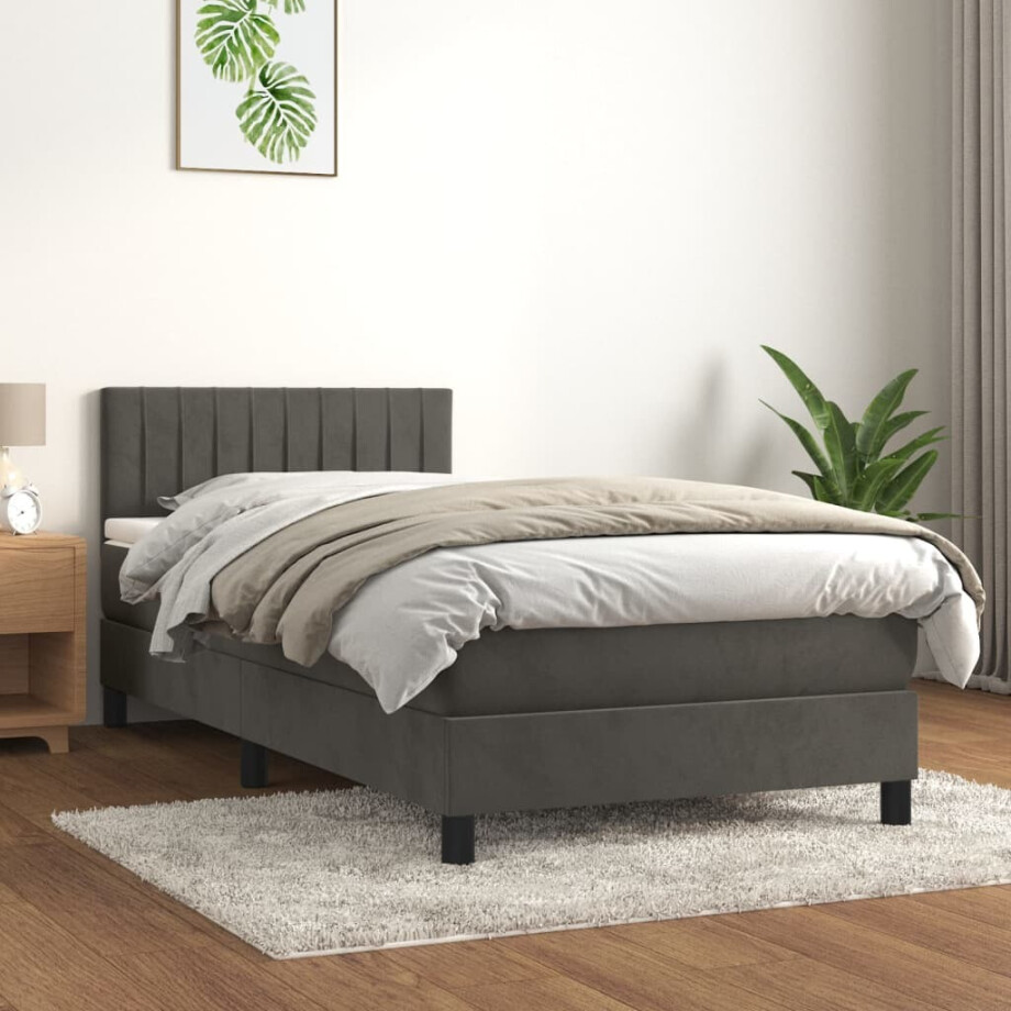 vidaXL Boxspring met matras fluweel donkergrijs 80x200 cm vidaXL Boxspring met matras fluweel donkergrijs 80x200 cm afbeelding 1
