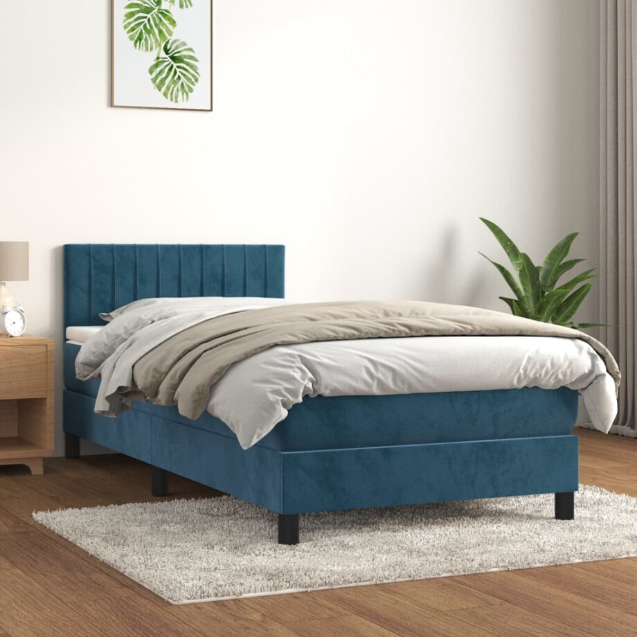 vidaXL Boxspring met matras fluweel donkerblauw 80x200 cm vidaXL Boxspring met matras fluweel donkerblauw 80x200 cm afbeelding 1