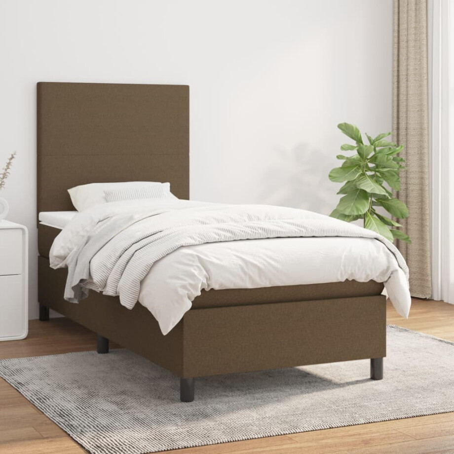 vidaXL Boxspring met matras stof donkerbruin 80x200 cm vidaXL Boxspring met matras stof donkerbruin 80x200 cm afbeelding 1