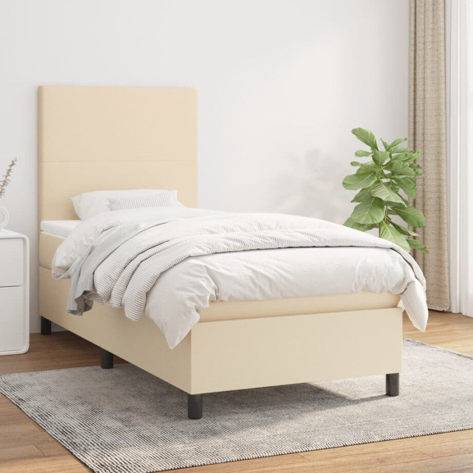 vidaXL Boxspring met matras stof crèmekleurig 90x200 cm vidaXL Boxspring met matras stof crèmekleurig 90x200 cm afbeelding 1