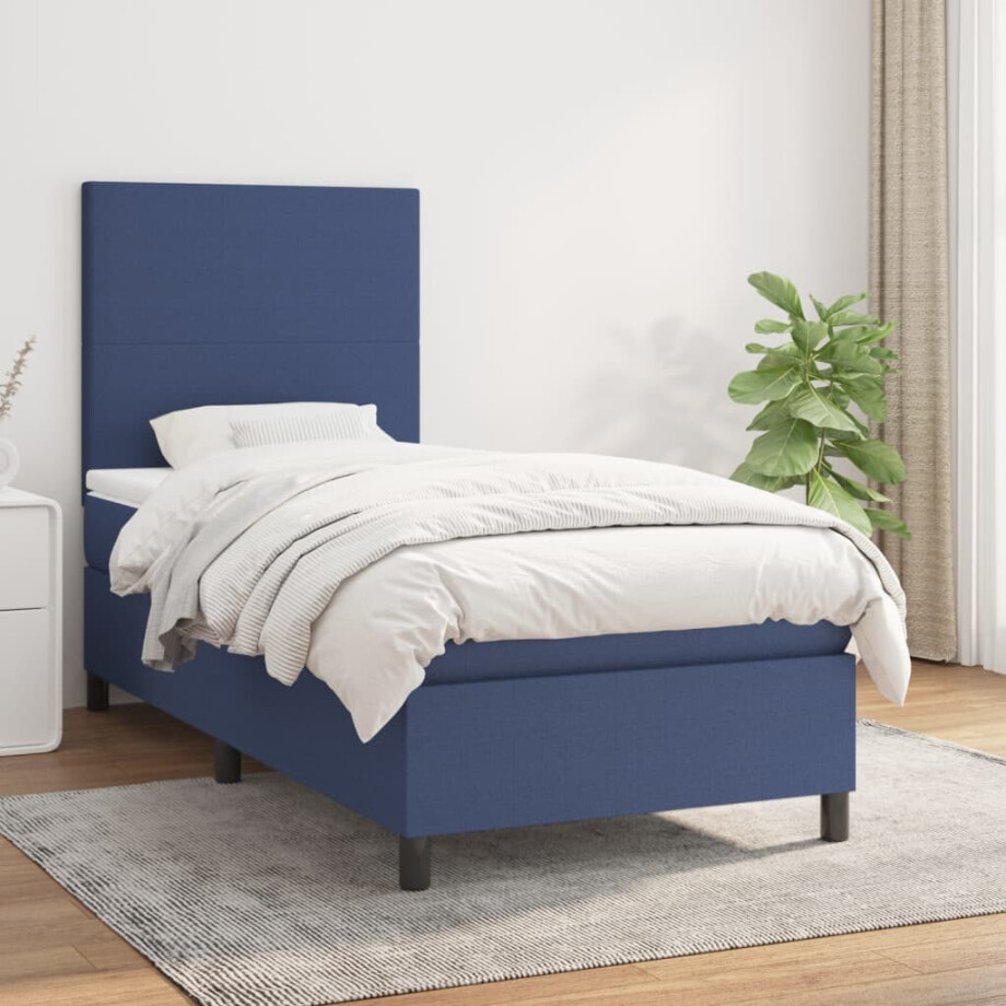 vidaXL Boxspring met matras stof blauw 100x200 cm vidaXL Boxspring met matras stof blauw 100x200 cm afbeelding 1
