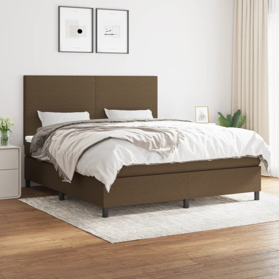 vidaXL Boxspring met matras stof donkerbruin 180x200 cm afbeelding 1
