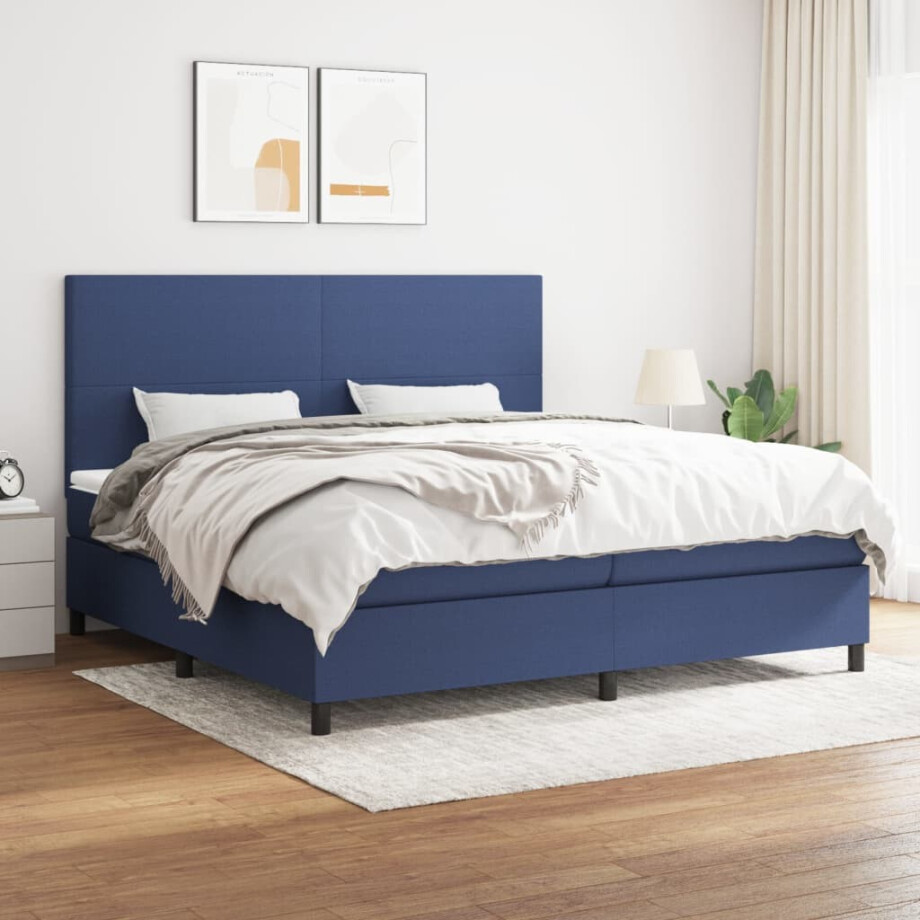 vidaXL Boxspring met matras stof blauw 200x200 cm vidaXL Boxspring met matras stof blauw 200x200 cm afbeelding 1