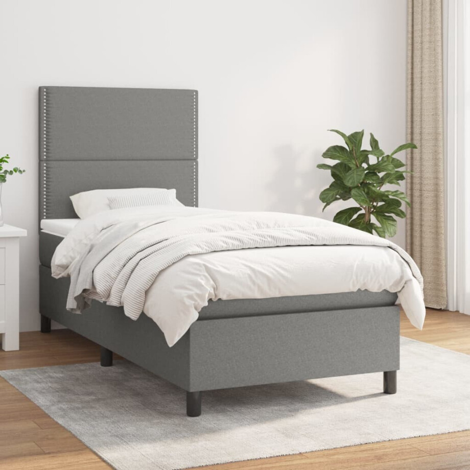 vidaXL Boxspring met matras stof donkergrijs 90x190 cm vidaXL Boxspring met matras stof donkergrijs 90x190 cm afbeelding 1