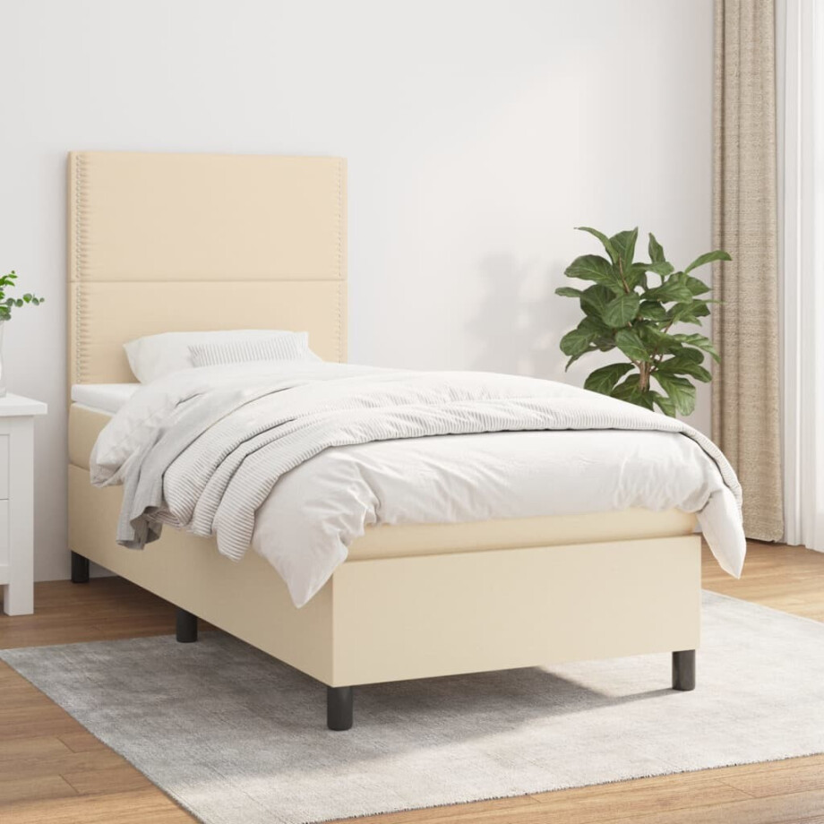 vidaXL Boxspring met matras stof crèmekleurig 90x200 cm vidaXL Boxspring met matras stof crèmekleurig 90x200 cm afbeelding 1