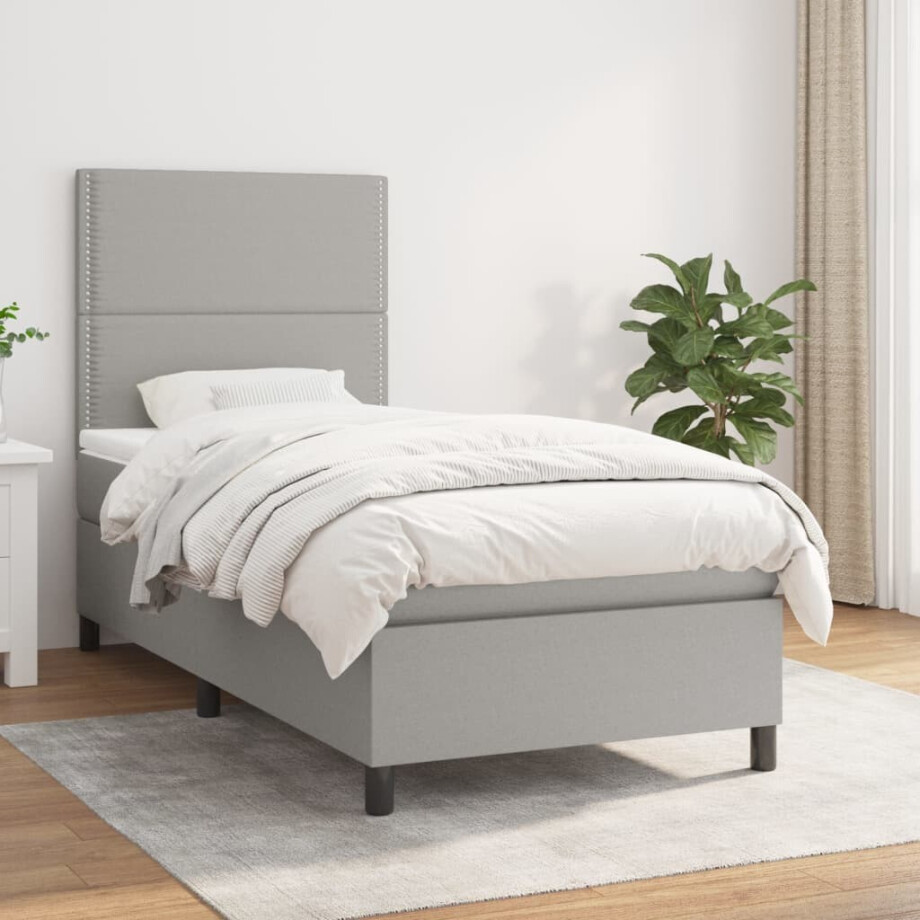vidaXL Boxspring met matras stof lichtgrijs 100x200 cm afbeelding 1