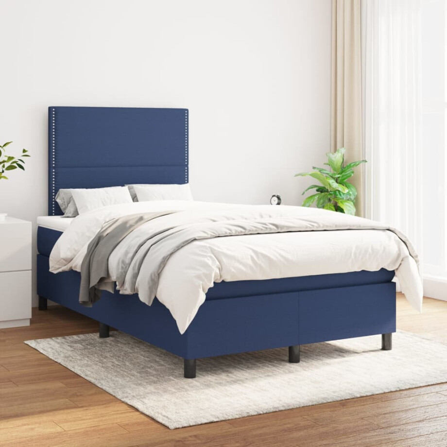 vidaXL Boxspring met matras stof blauw 120x200 cm vidaXL Boxspring met matras stof blauw 120x200 cm afbeelding 1