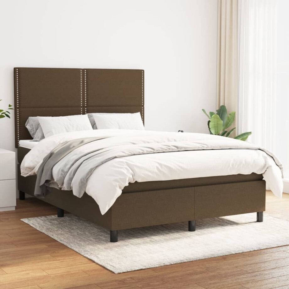 vidaXL Boxspring met matras stof donkerbruin 140x190 cm afbeelding 1