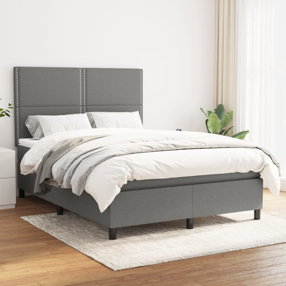 vidaXL Boxspring met matras stof donkergrijs 140x200 cm afbeelding 1