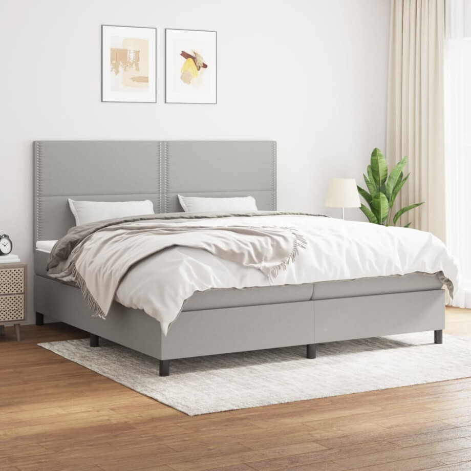 vidaXL Boxspring met matras stof lichtgrijs 200x200 cm vidaXL Boxspring met matras stof lichtgrijs 200x200 cm afbeelding 1