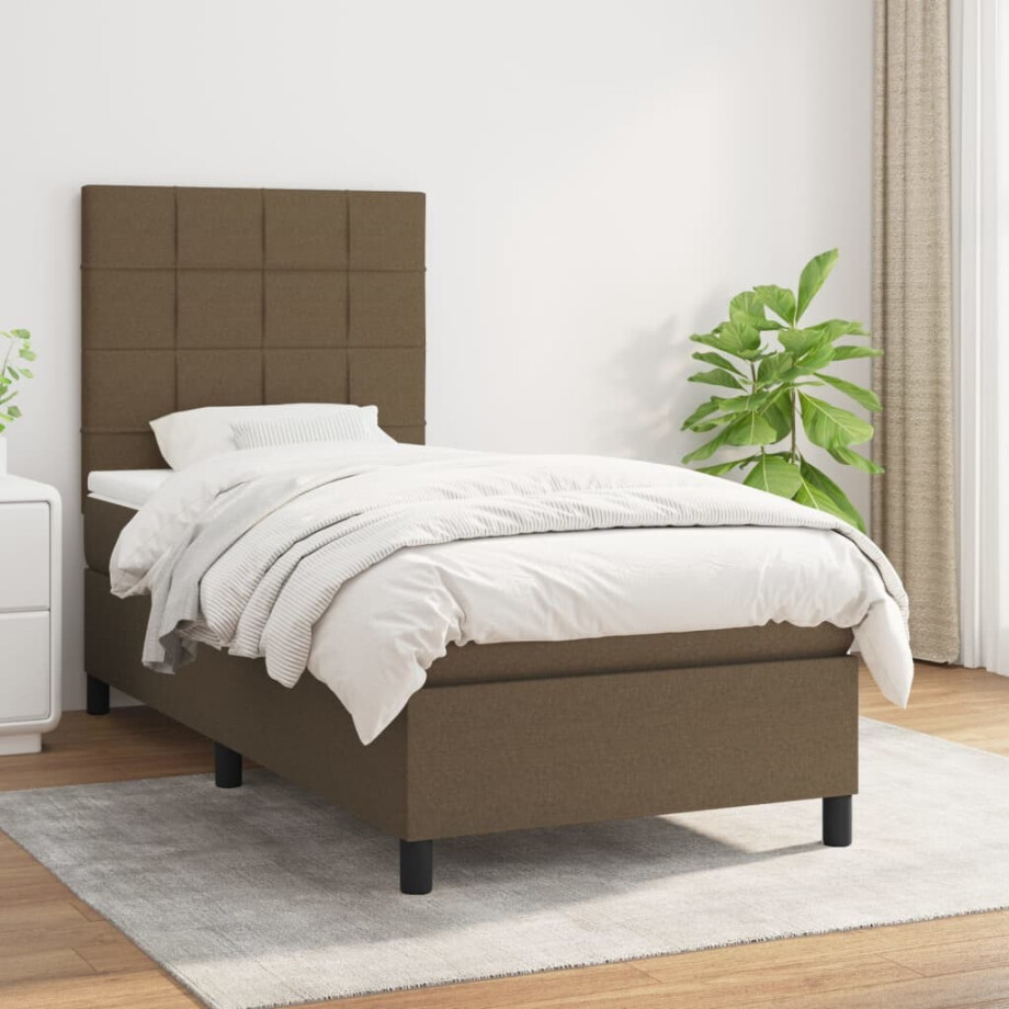 vidaXL Boxspring met matras stof donkerbruin 80x200 cm vidaXL Boxspring met matras stof donkerbruin 80x200 cm afbeelding 1