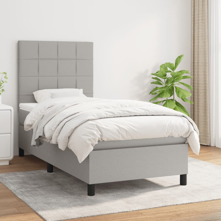 vidaXL Boxspring met matras stof lichtgrijs 90x190 cm vidaXL Boxspring met matras stof lichtgrijs 90x190 cm afbeelding 1