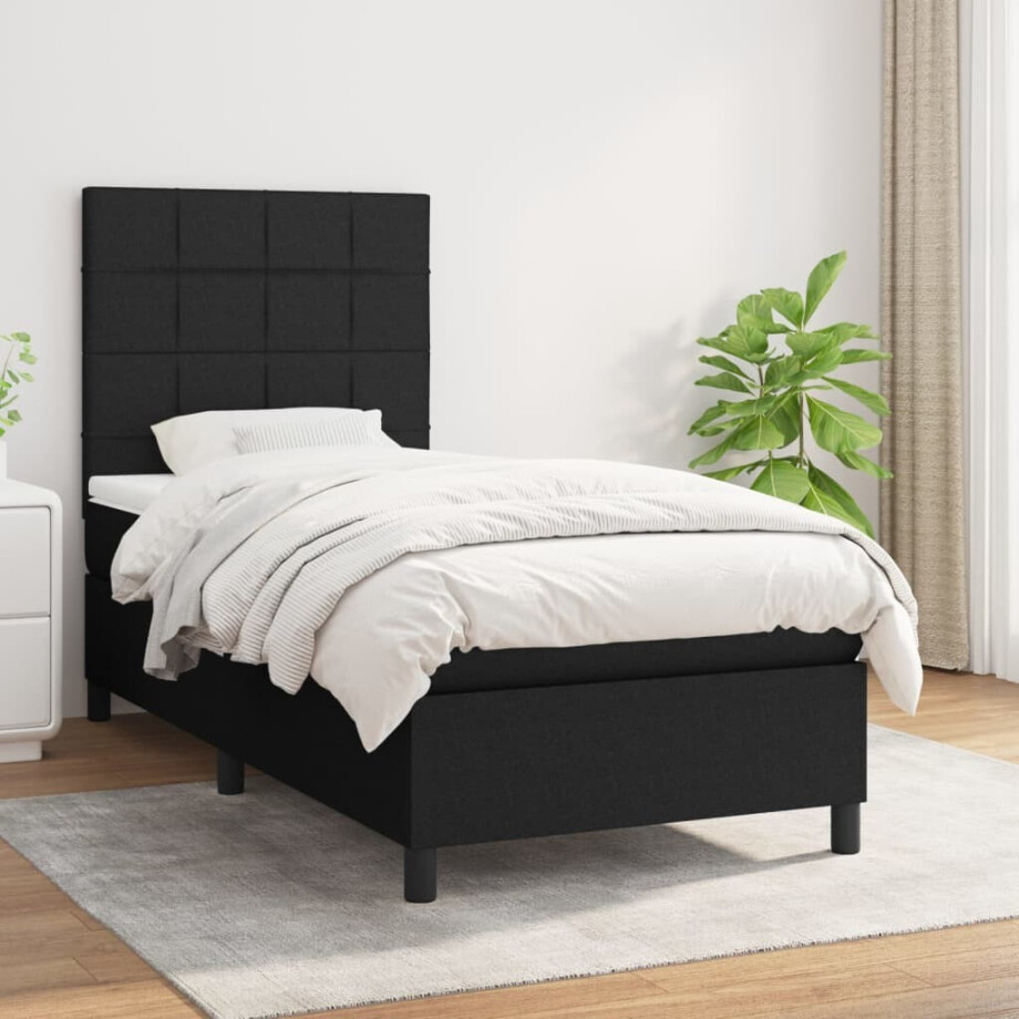 vidaXL Boxspring met matras stof zwart 100x200 cm vidaXL Boxspring met matras stof zwart 100x200 cm afbeelding 1