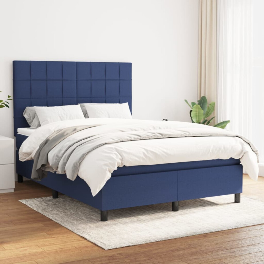 vidaXL Boxspring met matras stof blauw 140x200 cm afbeelding 1