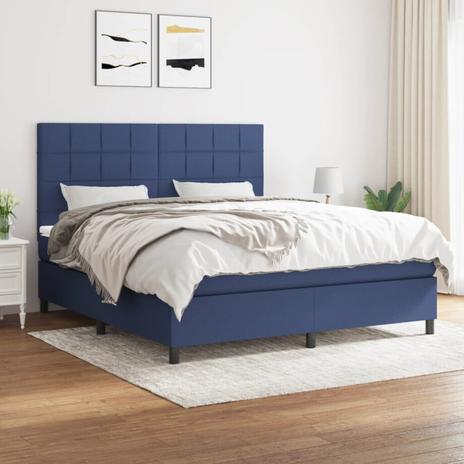 vidaXL Boxspring met matras stof blauw 160x200 cm vidaXL Boxspring met matras stof blauw 160x200 cm afbeelding 1