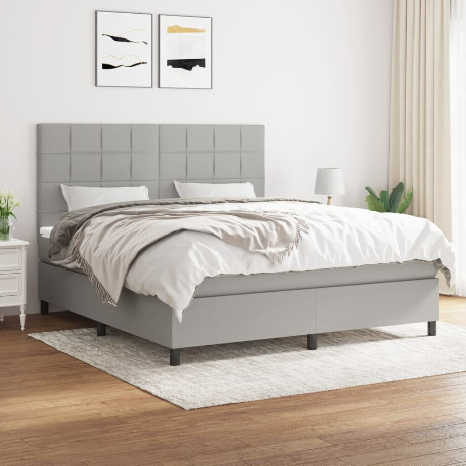 vidaXL Boxspring met matras stof lichtgrijs 180x200 cm vidaXL Boxspring met matras stof lichtgrijs 180x200 cm afbeelding 1