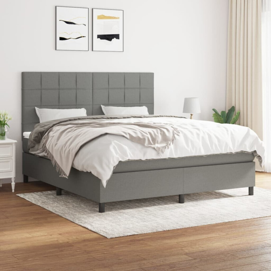 vidaXL Boxspring met matras stof donkergrijs 180x200 cm vidaXL Boxspring met matras stof donkergrijs 180x200 cm afbeelding 1