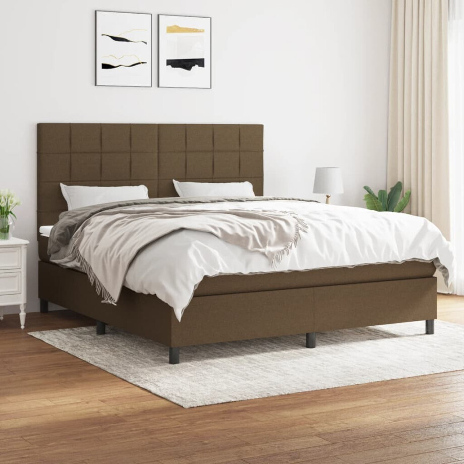 vidaXL Boxspring met matras stof donkerbruin 180x200 cm afbeelding 1