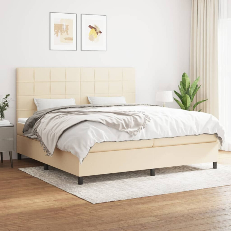 vidaXL Boxspring met matras stof crèmekleurig 200x200 cm afbeelding 1