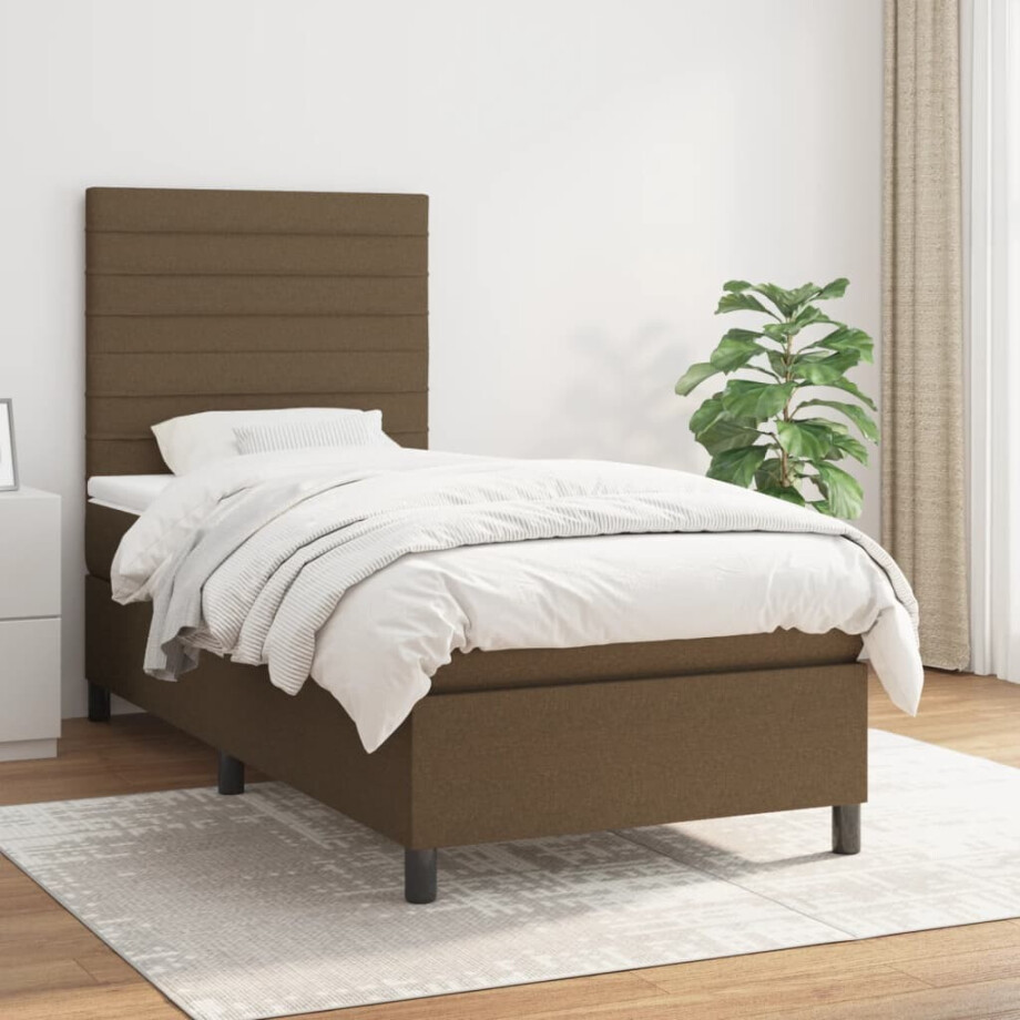 vidaXL Boxspring met matras stof donkerbruin 80x200 cm vidaXL Boxspring met matras stof donkerbruin 80x200 cm afbeelding 1