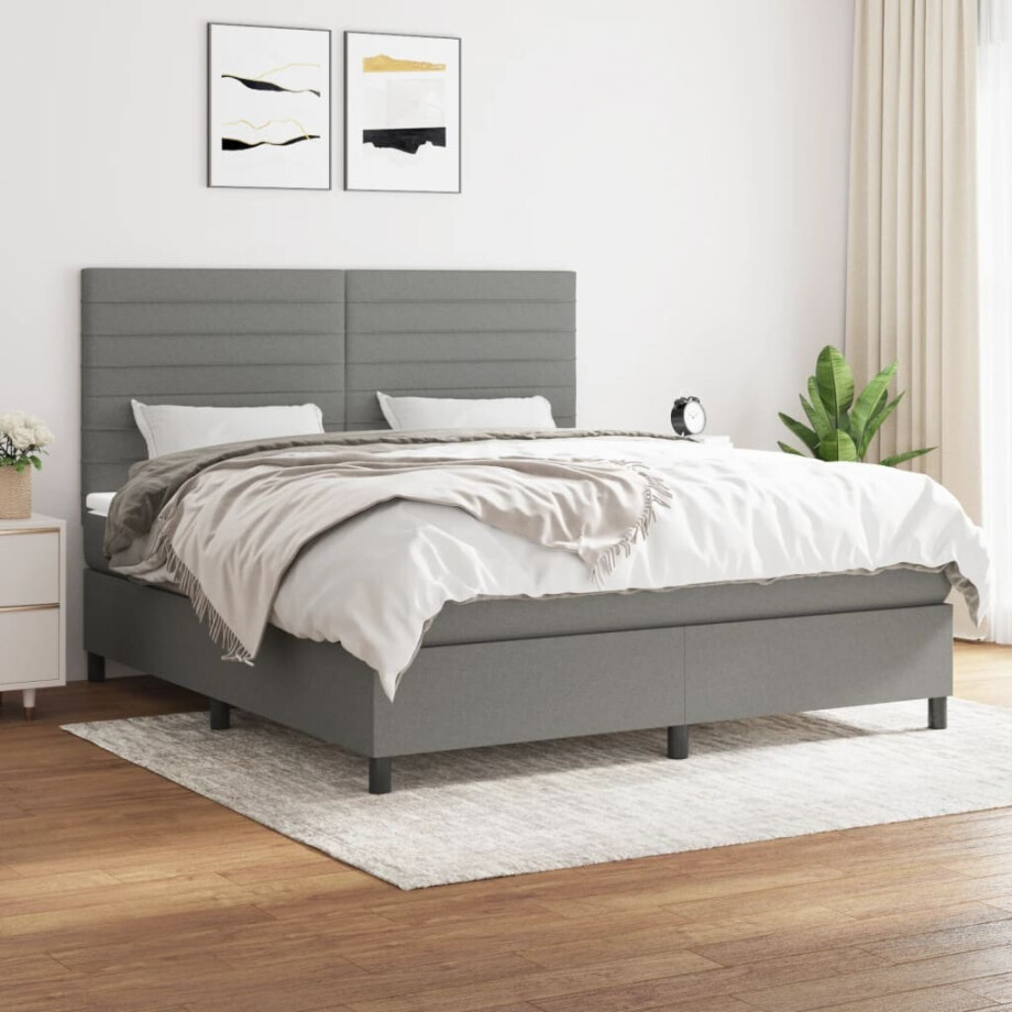 vidaXL Boxspring met matras stof donkergrijs 160x200 cm afbeelding 1