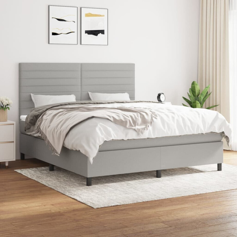 vidaXL Boxspring met matras stof lichtgrijs 180x200 cm vidaXL Boxspring met matras stof lichtgrijs 180x200 cm afbeelding 1