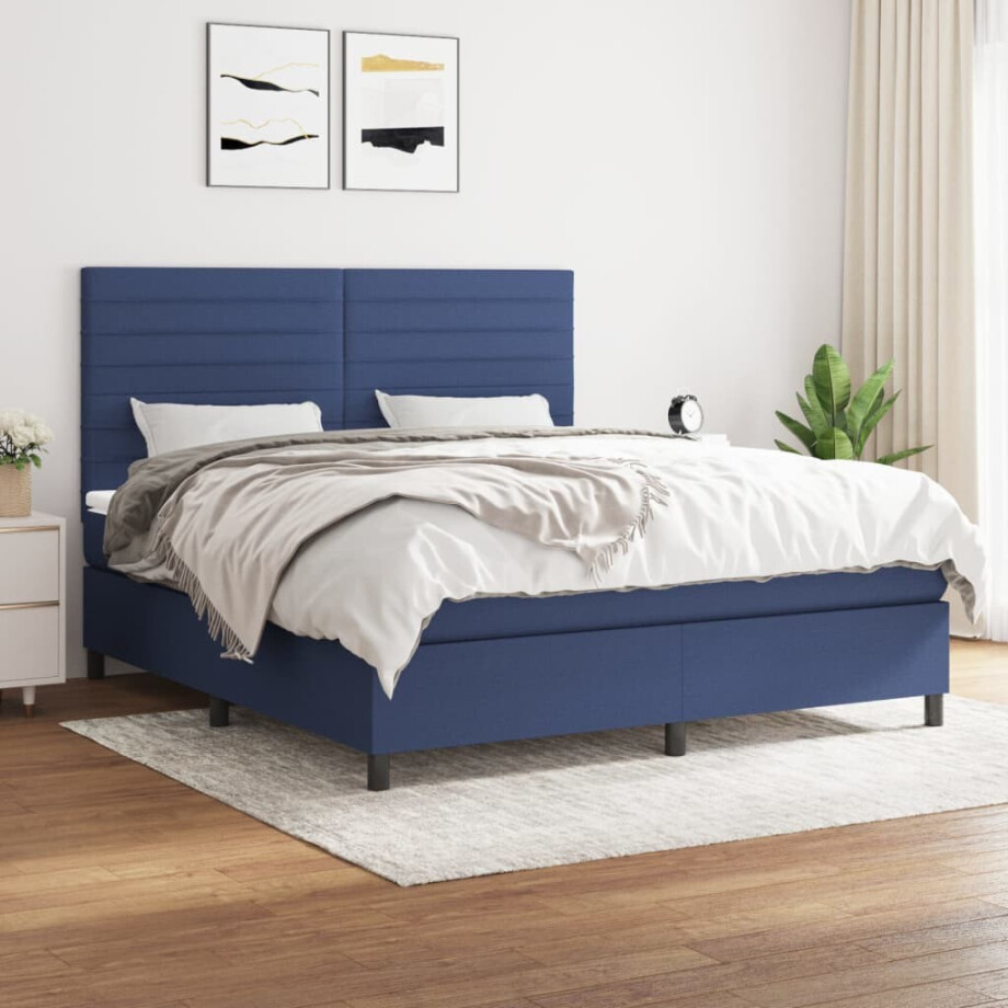 vidaXL Boxspring met matras stof blauw 180x200 cm vidaXL Boxspring met matras stof blauw 180x200 cm afbeelding 1