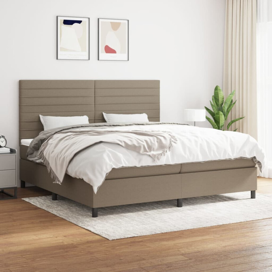 vidaXL Boxspring met matras stof taupe 200x200 cm afbeelding 1