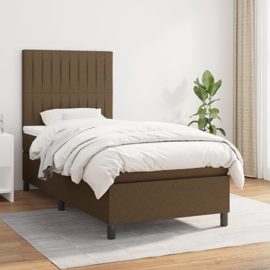 vidaXL Boxspring met matras stof donkerbruin 80x200 cm afbeelding 1