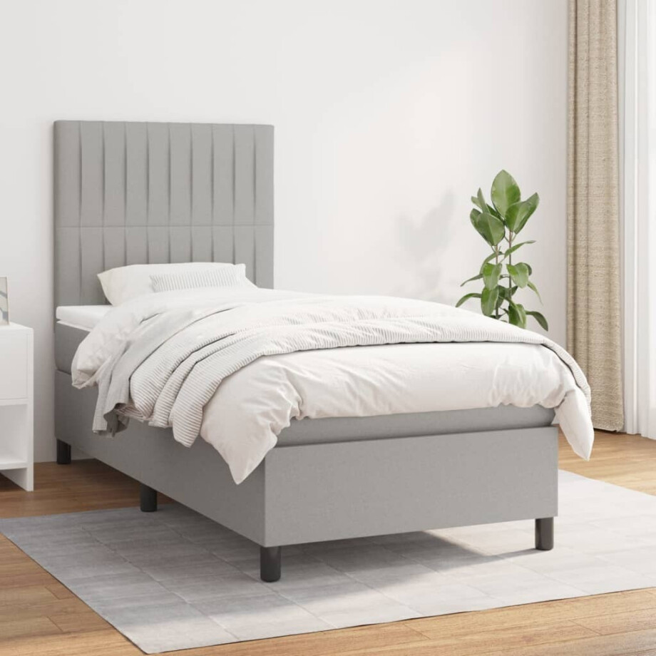 vidaXL Boxspring met matras stof lichtgrijs 100x200 cm afbeelding 1