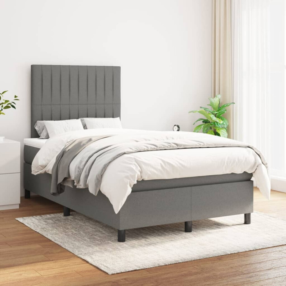 vidaXL Boxspring met matras stof donkergrijs 120x200 cm vidaXL Boxspring met matras stof donkergrijs 120x200 cm afbeelding 1