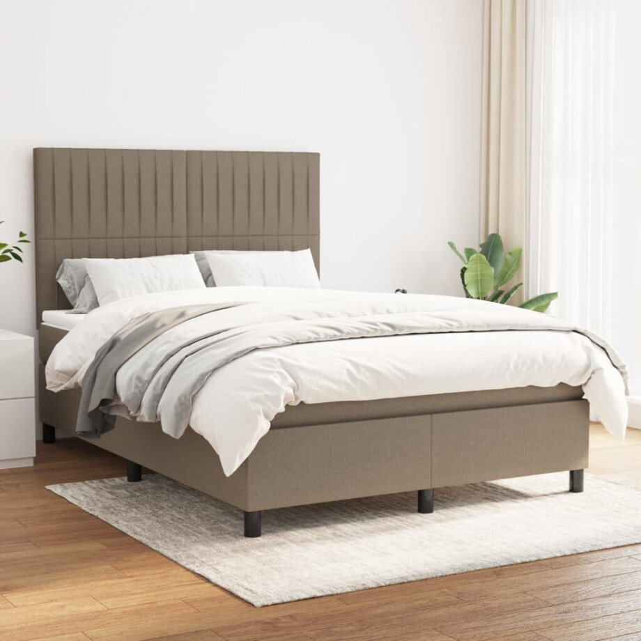 vidaXL Boxspring met matras stof taupe 140x190 cm afbeelding 1