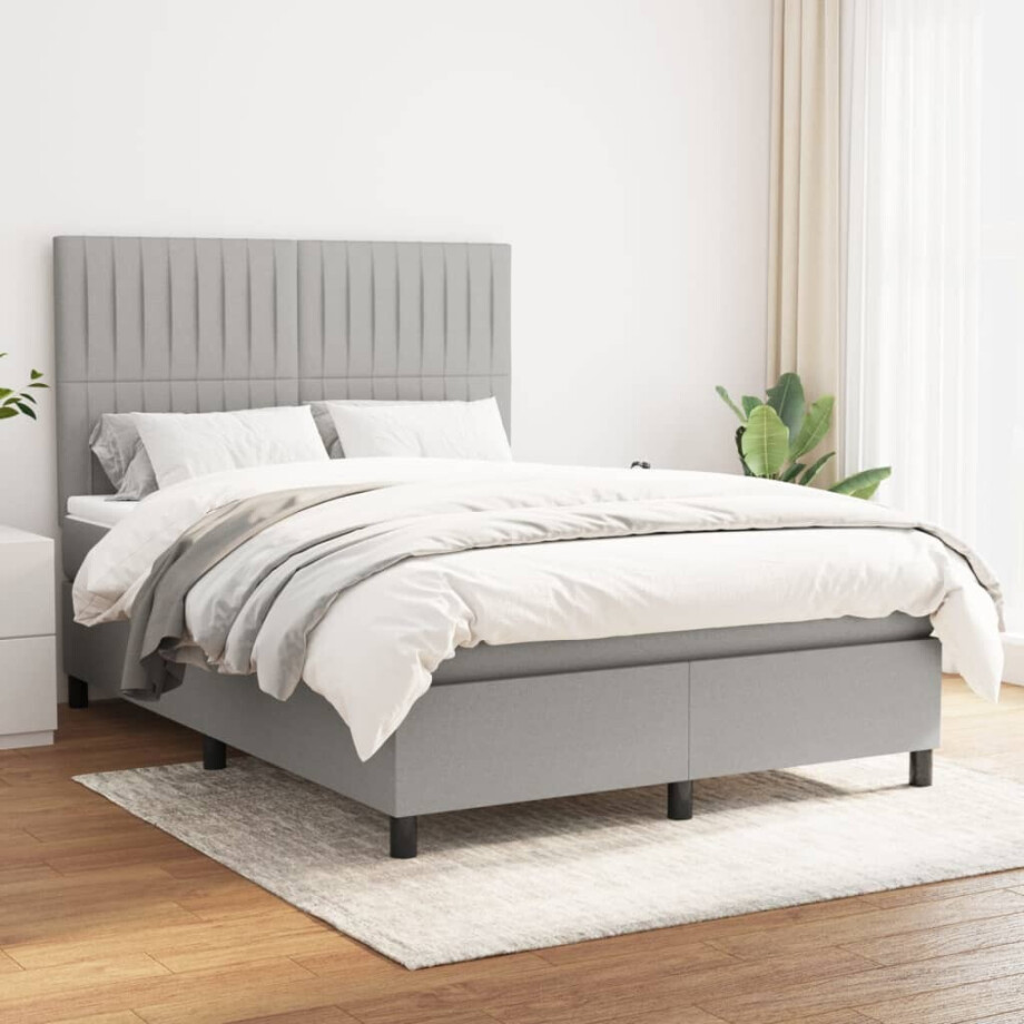 vidaXL Boxspring met matras stof lichtgrijs 140x200 cm afbeelding 1