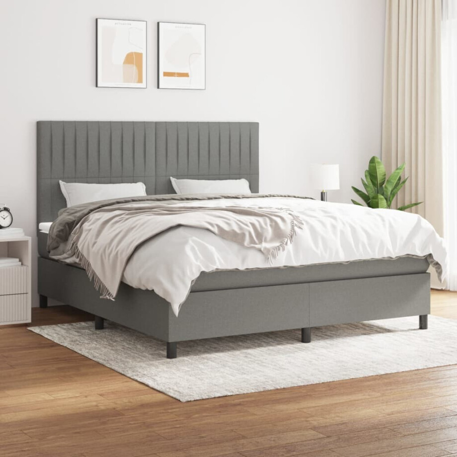 vidaXL Boxspring met matras stof donkergrijs 160x200 cm afbeelding 1