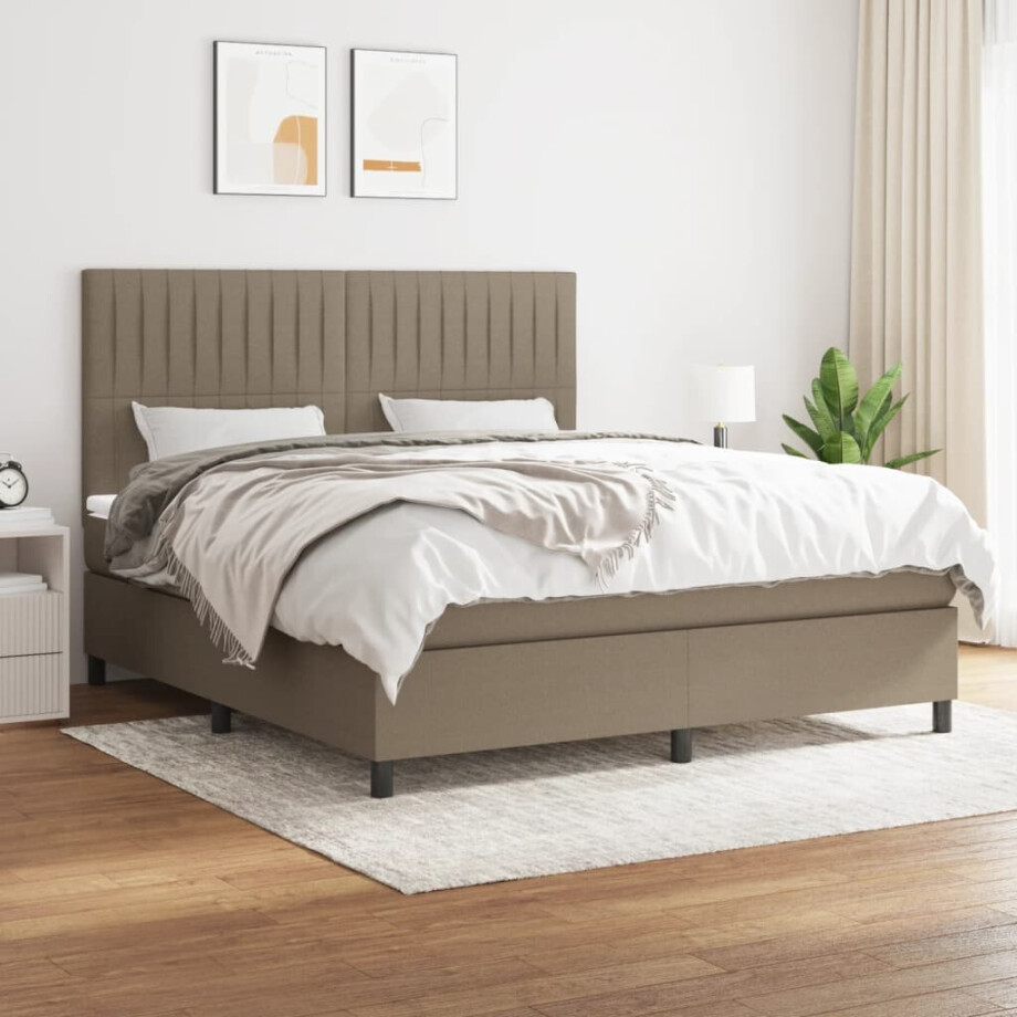 vidaXL Boxspring met matras stof taupe 160x200 cm afbeelding 1