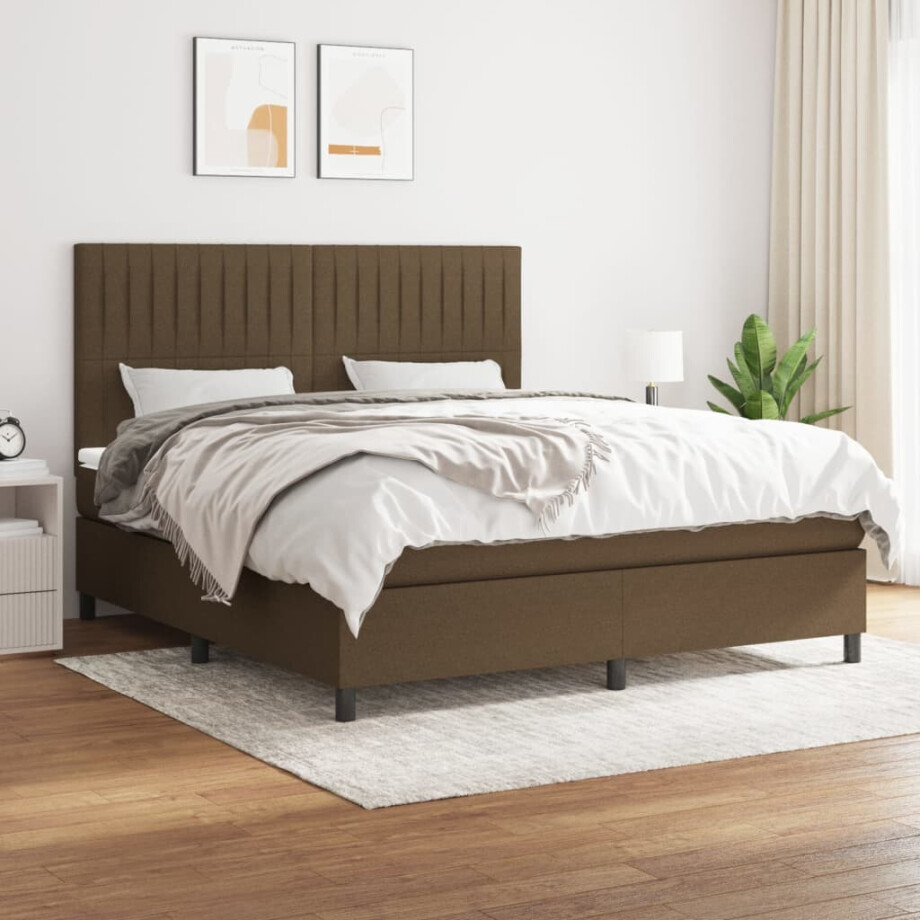 vidaXL Boxspring met matras stof donkerbruin 180x200 cm vidaXL Boxspring met matras stof donkerbruin 180x200 cm afbeelding 1